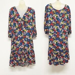 Eloquii Elements Womens Plus Knot Front Floral Print Midi Flounce Dress Sz 24